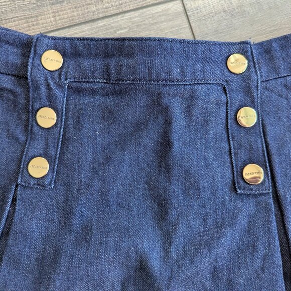 Jacadi Girl's Gold Snaps Pleated Schoolgirl Preppy Modern Jean Denim Skirt 8A - Picture 2 of 6